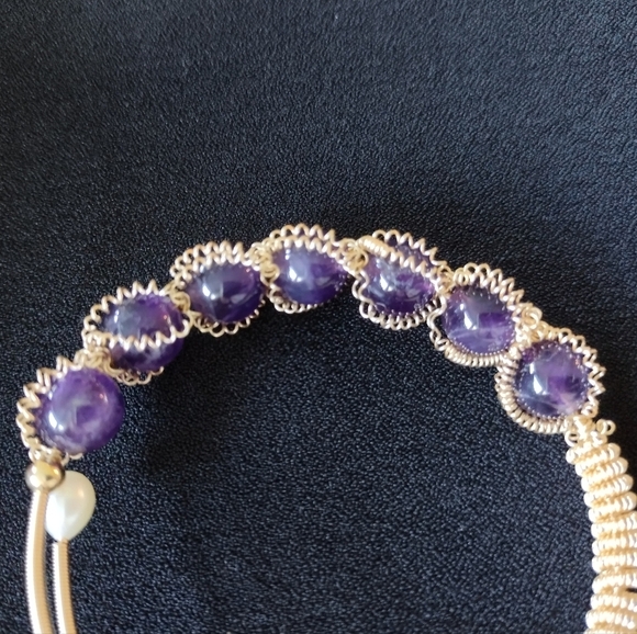 Gold Wire and Purple Stone Bracelet Adjustable NWOT - Picture 3 of 10
